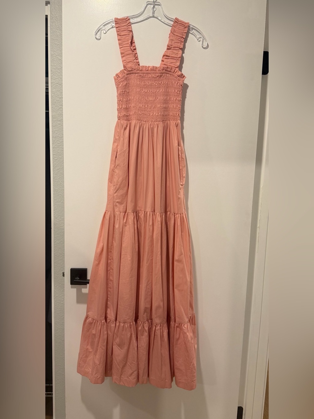 Abercrombie & Fitch Peach Pink Tiered Smocked Maxi Dress